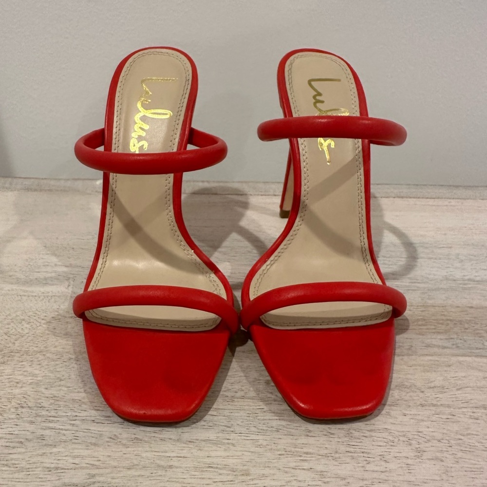 Theyaa Red Square-Toe High Heel Sandals - Picture 4 of 7